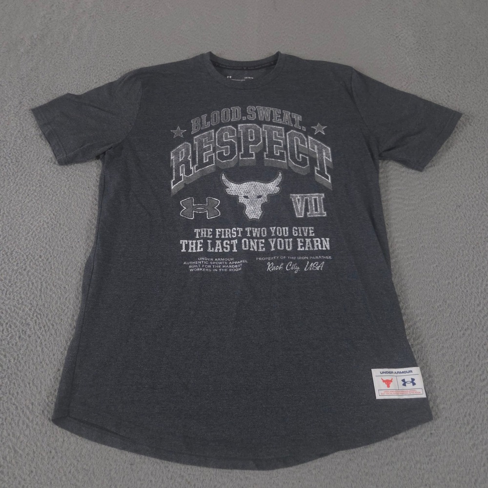 Under Armour Shirt Men Large Gray Project Rock BSR Graphic Bull Logo Tee T-Shirt